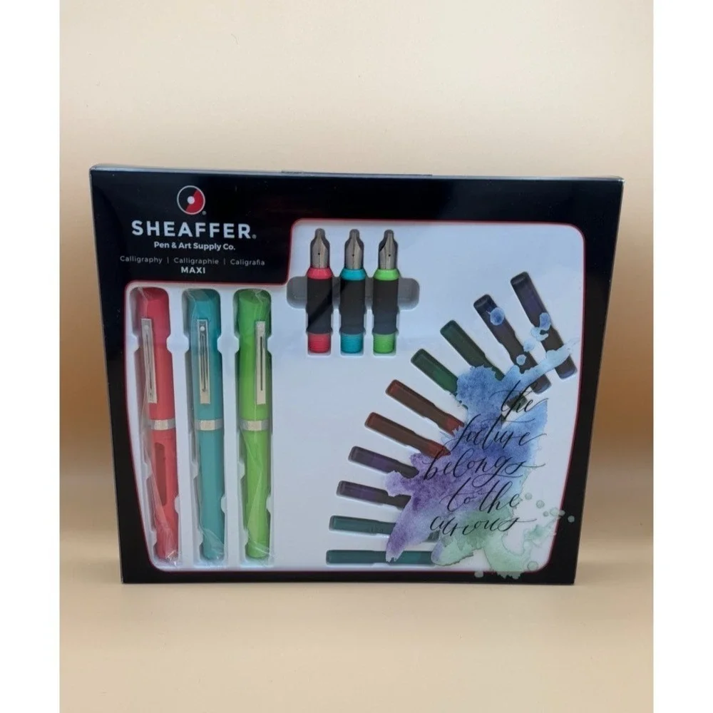 Sheaffer Maxi Calligraphy Fountain Pen Set 3 Pens Nibs 20 Ink Cartridges